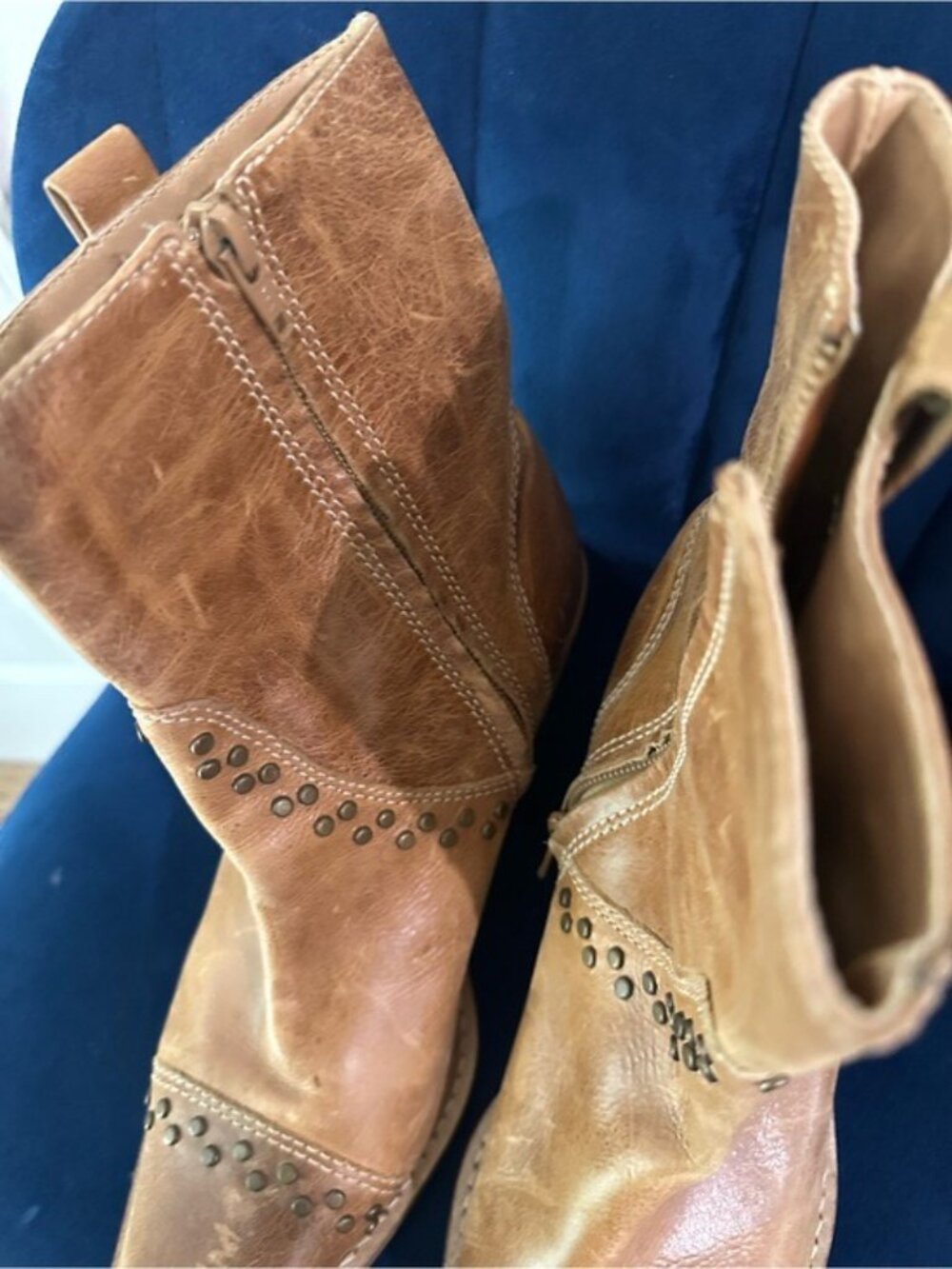 Penny Loves Kenny Studly Do Right Brown Leather Studded Boots Sz 9M Western Boho - Picture 8 of 13